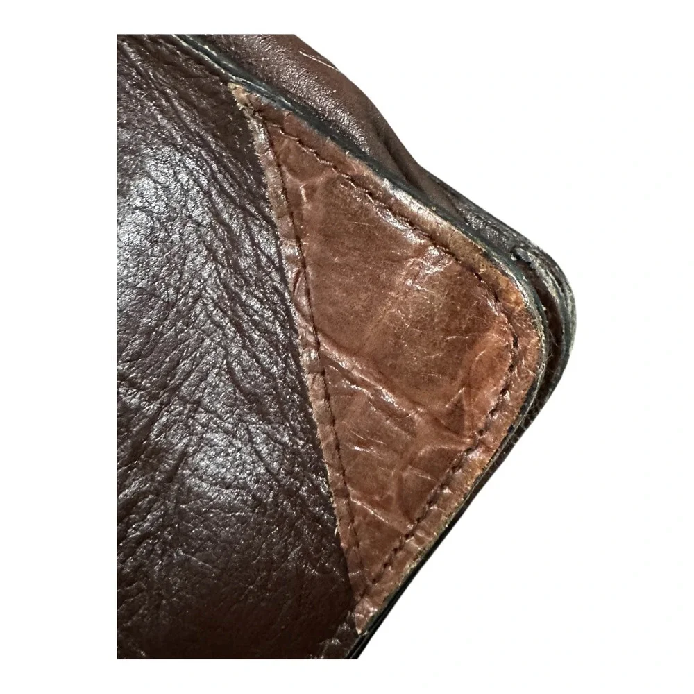 Vintage Made in Italy Brown Leather Croc Embossed Briefcase Document Bag